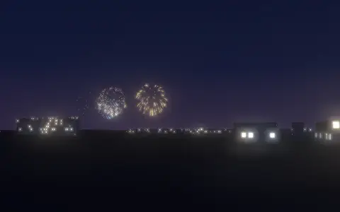 赤川花火大会の候補地から見た花火(ハナビューの3D表示)