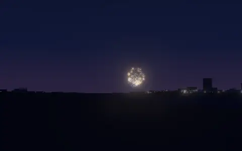 筑後川花火大会の候補地から見た花火(ハナビューの3D表示)