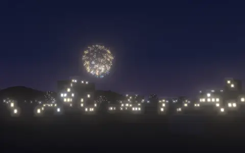 高知市納涼花火大会の候補地から見た花火(ハナビューの3D表示)