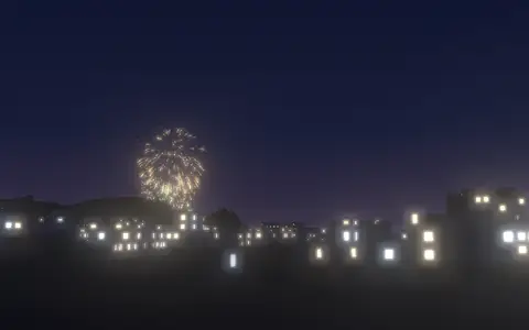 熊野大花火大会の候補地から見た花火(ハナビューの3D表示)