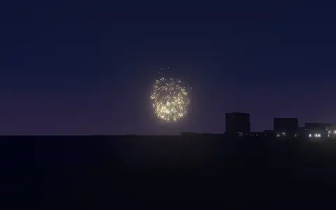 幕張ビーチ花火フェスタの候補地から見た花火(ハナビューの3D表示)