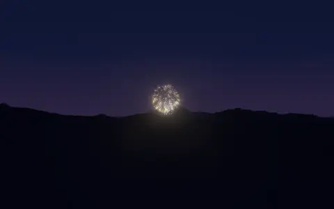 おのみち住吉花火まつりの候補地から見た花火(ハナビューの3D表示)
