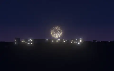 教祖祭PL花火芸術の候補地から見た花火(ハナビューの3D表示)