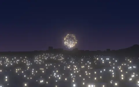 わっしょい百万夏まつり WASSHOI FIREWORKSの候補地から見た花火(ハナビューの3D表示)